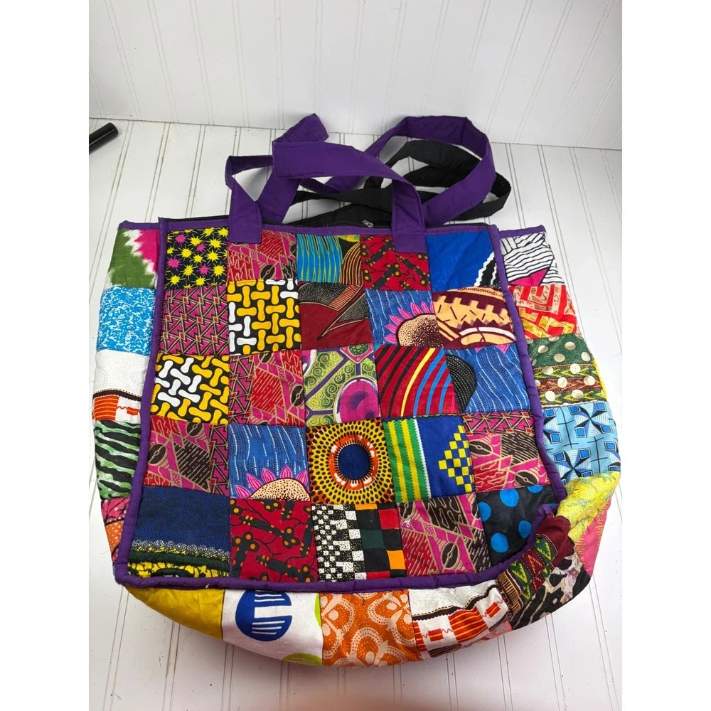 Vintage Handmade African Colorful Patchwork Boho Large Shoulder Bags Bundle of 2 - Picture 5 of 9